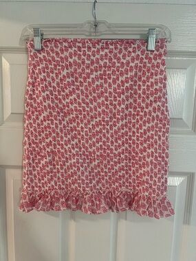Billabong Pink and White Smocked Floral Mini Skirt